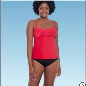 Slimming Control Draped Bandeau Tankini Top - Dreamsuit by Miracle Brands Red T.